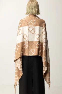 Twin-set Stola In Panno con Stampa LogoJACQ. OVAL T SANDY BROWN