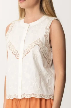 Twin-set Top con Ricami a FioriBIANCO OTTICO