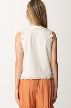 Twin-set Top con Ricami a FioriBIANCO OTTICO