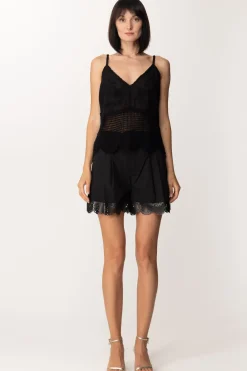 Twin-set Top Crochet con Fondo SmerlatoNERO