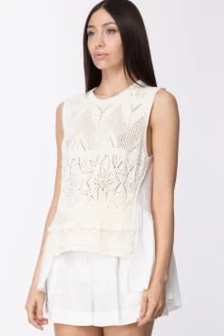 Twin-set Top Crochet con Inserto In TessutoNEVE