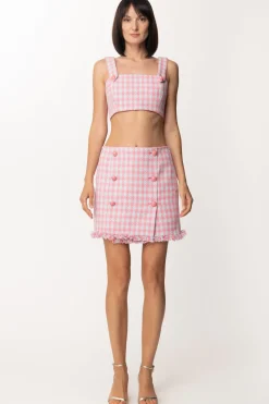 Twin-set Top Crop In Pied De PoulePIED DE POULE HOT PINK/ANGEL
