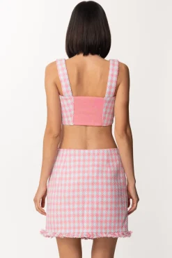Twin-set Top Crop In Pied De PoulePIED DE POULE HOT PINK/ANGEL