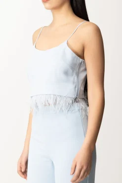 Twin-set Top Crop In Raso con PiumetteBLUE TEAR