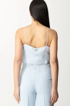 Twin-set Top Crop In Raso con PiumetteBLUE TEAR