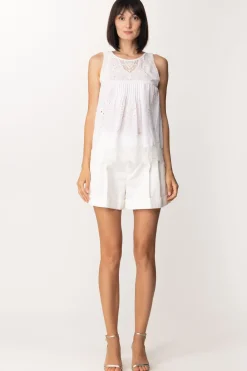 Twin-set Top In Sangallo con Ricamo Di PerlineBIANCO OTTICO