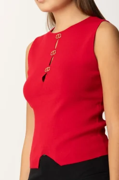 Twin-set Top Smanicato con Dettagli LogatiROSSO VENEZIANO