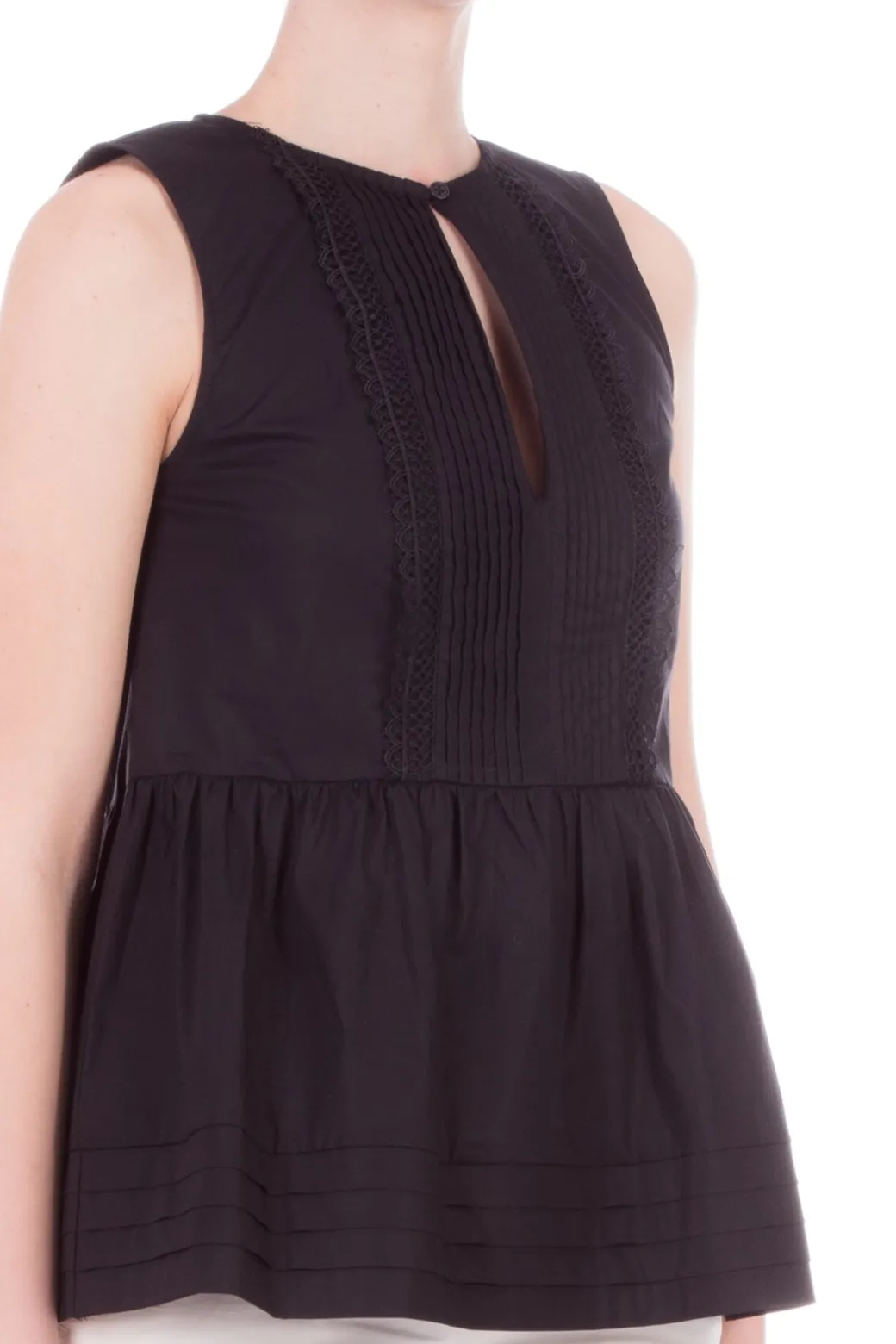 Twin-set Top Smanicato con Plissé e PizzoNERO