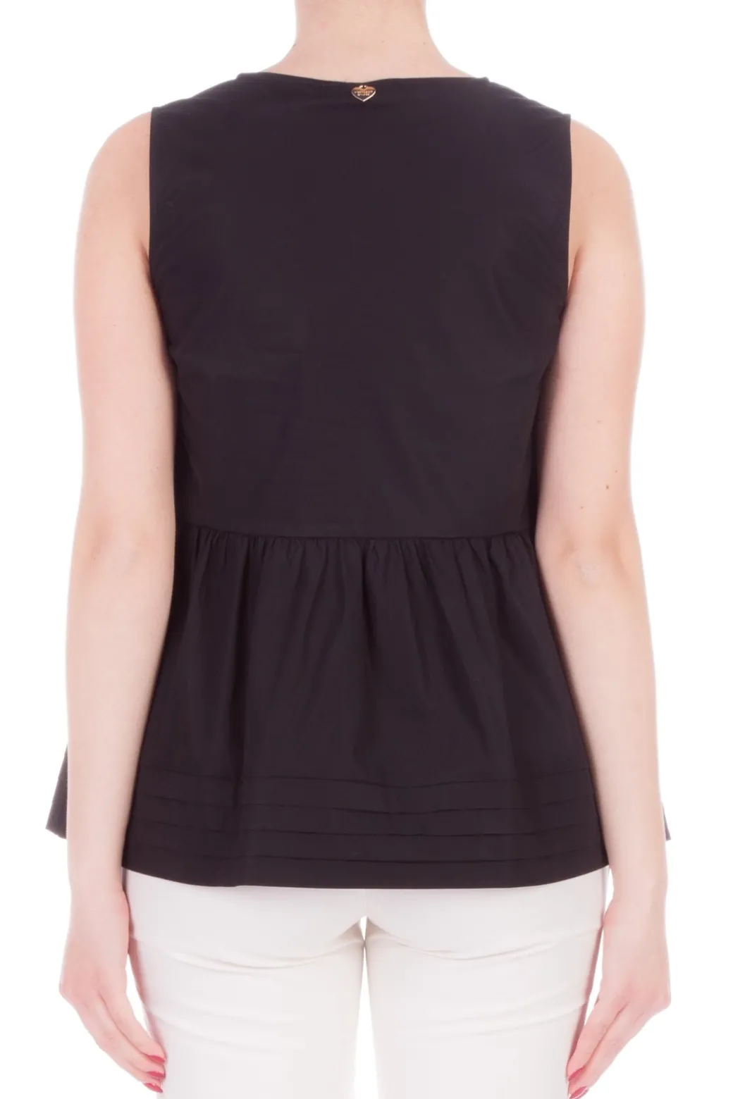 Twin-set Top Smanicato con Plissé e PizzoNERO