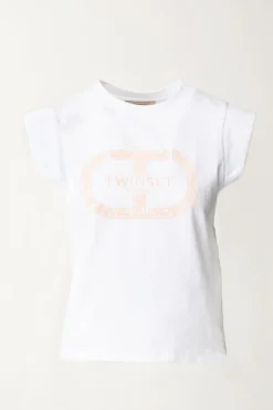 Twin-set T-shirt con Ricamo Logo e Maniche Ad AlettaRIC.OTTICO/CUPCAKE PINK