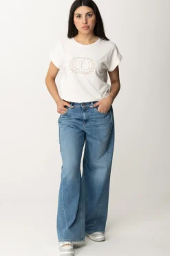 Twin-set T-shirt con Ricamo Oval T In PizzoBIANCO OTTICO