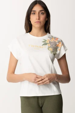 Twin-set T-shirt con Stampa e Ricamo LogoBIANCO OTTICO