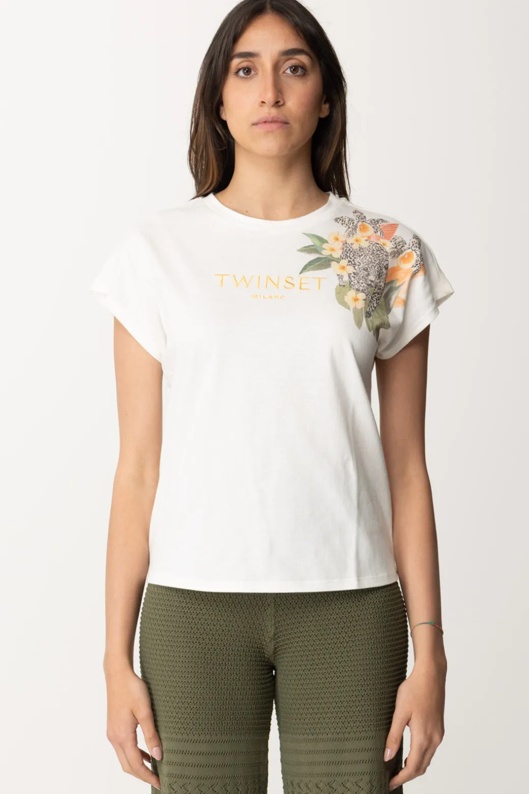 Twin-set T-shirt con Stampa e Ricamo LogoBIANCO OTTICO