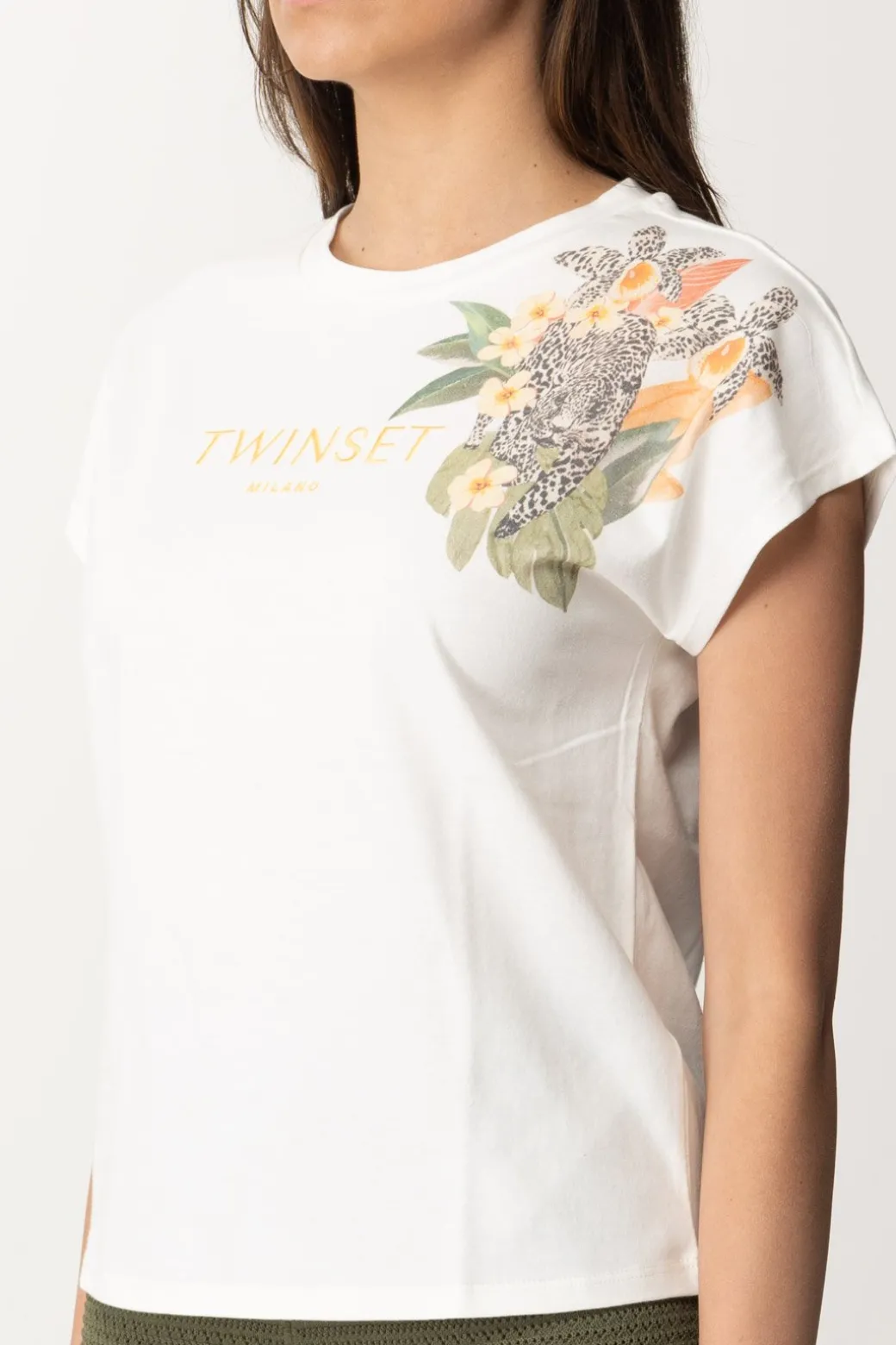 Twin-set T-shirt con Stampa e Ricamo LogoBIANCO OTTICO