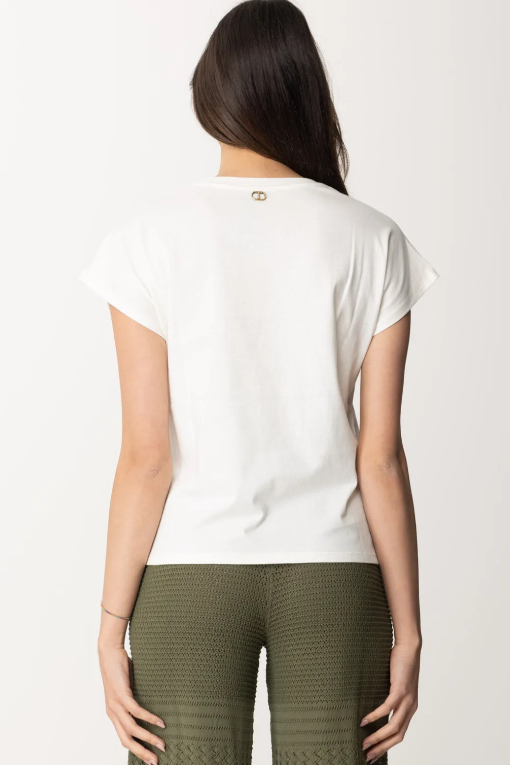 Twin-set T-shirt con Stampa e Ricamo LogoBIANCO OTTICO