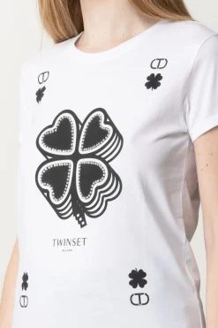 Twin-set T-shirt con Stampa QuadrifoglioBIANCO OTTICO