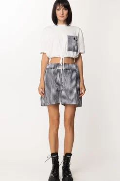 Twin-set T-shirt Crop con Coulisse e Tasca VichyBIC.OFF WHITE/NERO
