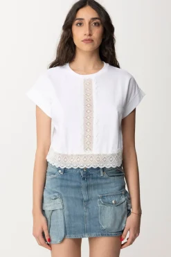 Twin-set T-shirt Crop con PassamanerieBIANCO OTTICO