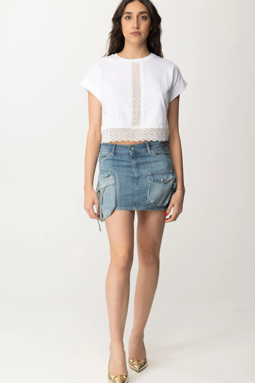 Twin-set T-shirt Crop con PassamanerieBIANCO OTTICO