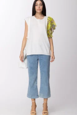 Twin-set T-shirt In Maglia con Inserto Volant StampatoBIC.NEVE/ST.FIORE INDIANO GIAL