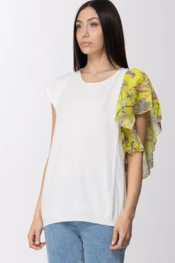 Twin-set T-shirt In Maglia con Inserto Volant StampatoBIC.NEVE/ST.FIORE INDIANO GIAL