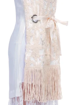 Twin-set Tunica In Pizzo Macreme' con Ricamo Conrnelly Scollo a V Coulisse In Vita Occhelli Sui FianchiBIANCO SETA