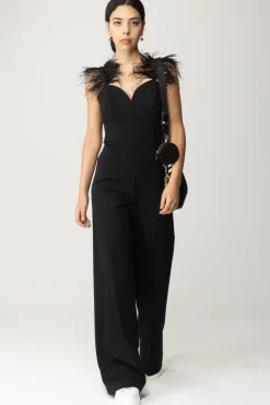 Twin-set Tuta con Bretelle Sottili e PiumetteNERO