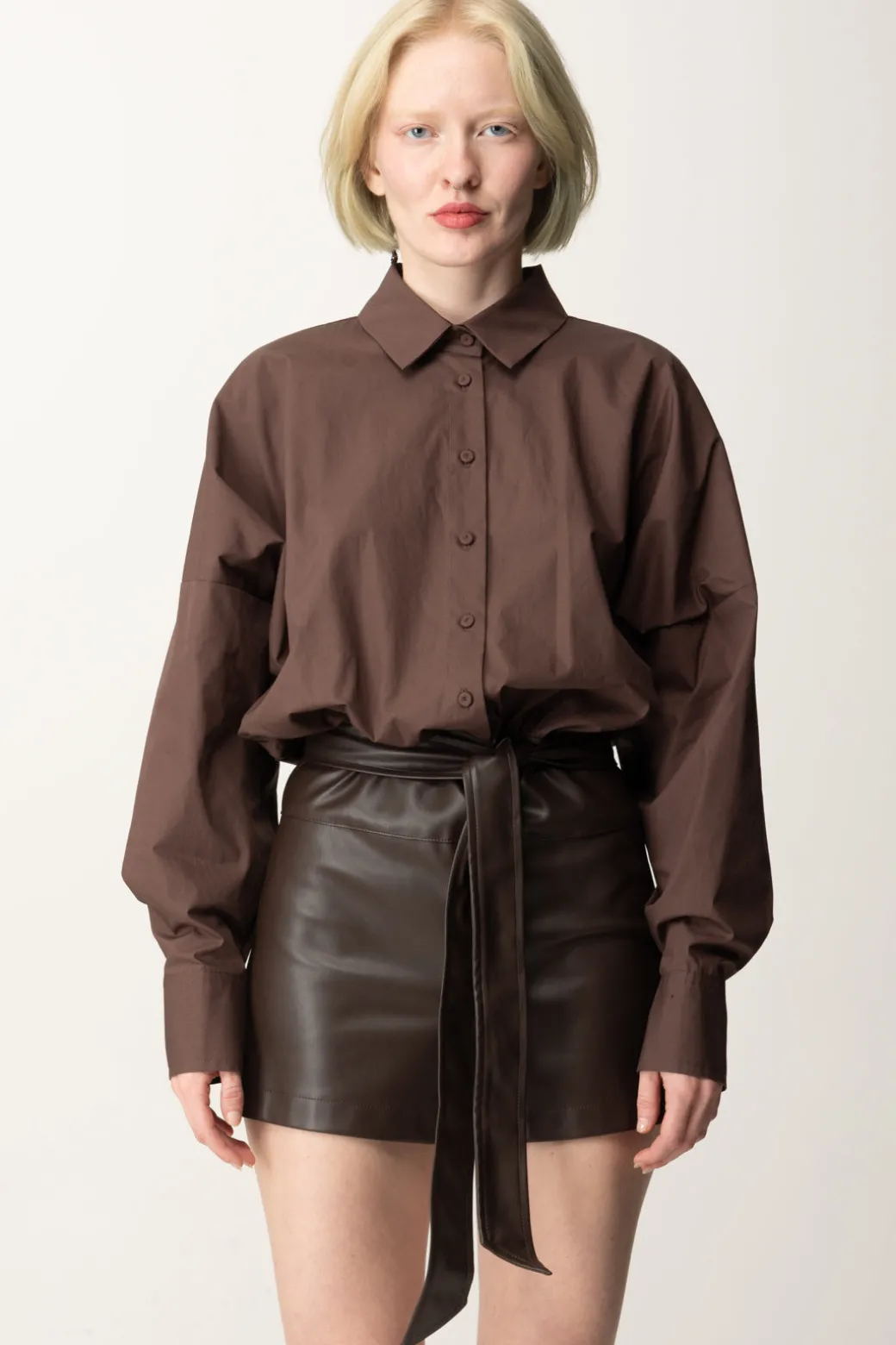 Twin-set Tuta Corta In Popeline e Tessuto SpalmatoCIOCCOLATO