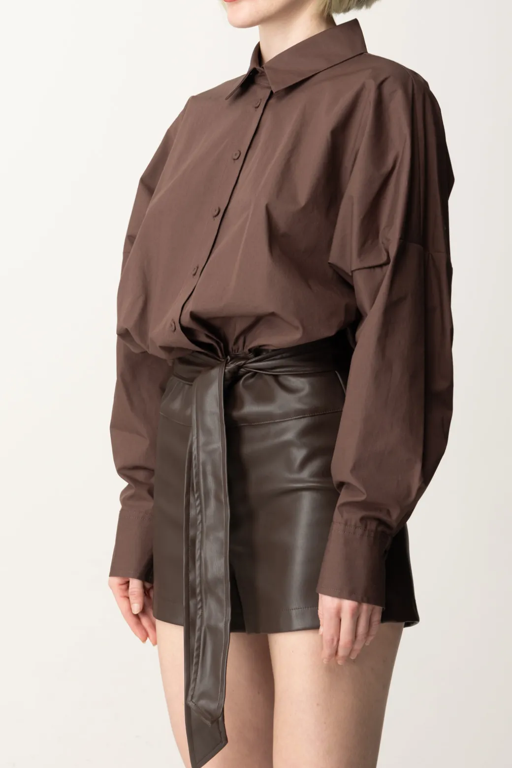 Twin-set Tuta Corta In Popeline e Tessuto SpalmatoCIOCCOLATO