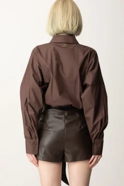 Twin-set Tuta Corta In Popeline e Tessuto SpalmatoCIOCCOLATO