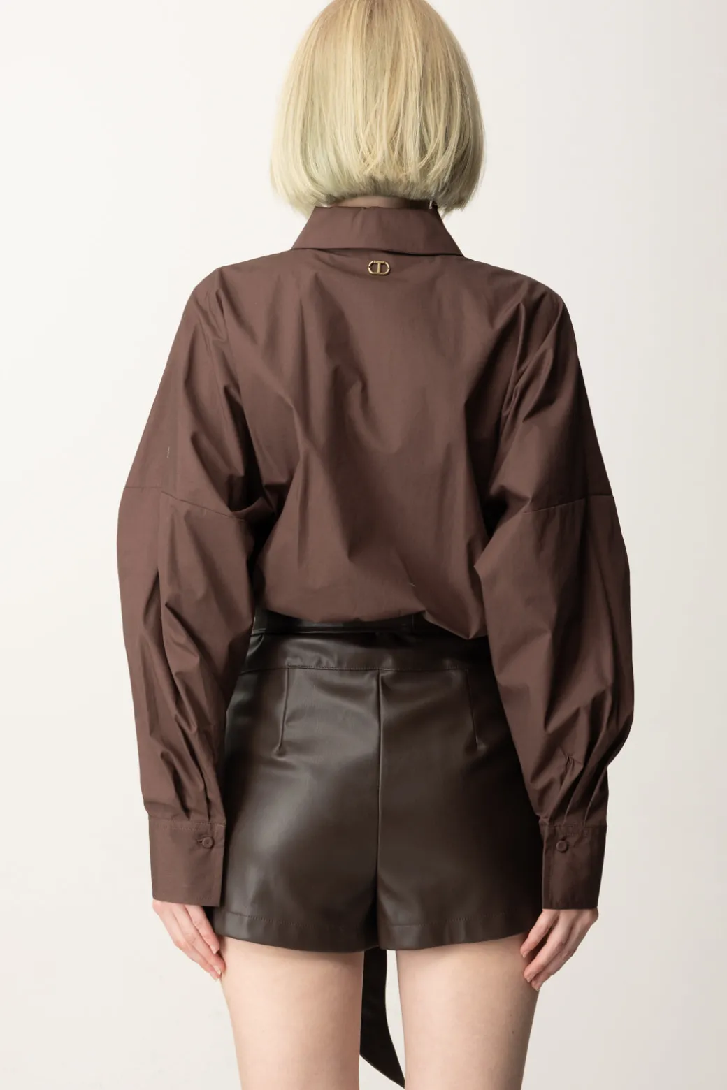 Twin-set Tuta Corta In Popeline e Tessuto SpalmatoCIOCCOLATO