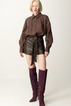 Twin-set Tuta Corta In Popeline e Tessuto SpalmatoCIOCCOLATO