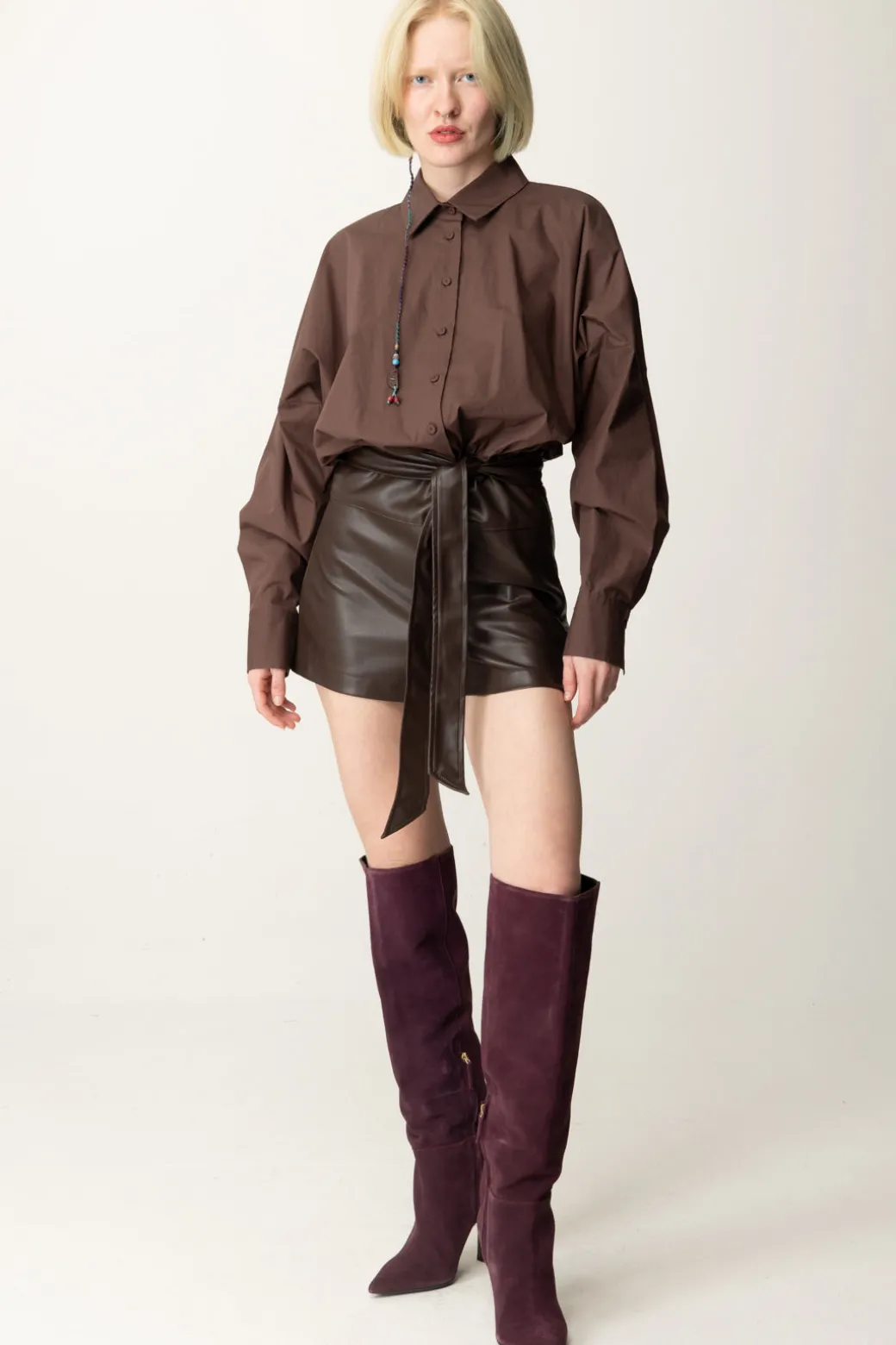 Twin-set Tuta Corta In Popeline e Tessuto SpalmatoCIOCCOLATO