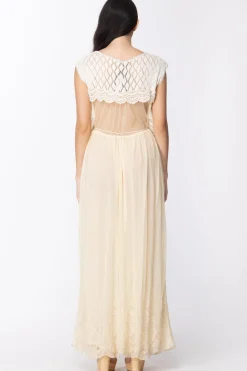 Twin-set Twin-set: Abito Lungo In Tulle con Ricamo In Filo Sul Fondo Corpino In Maglia TraforataECRU