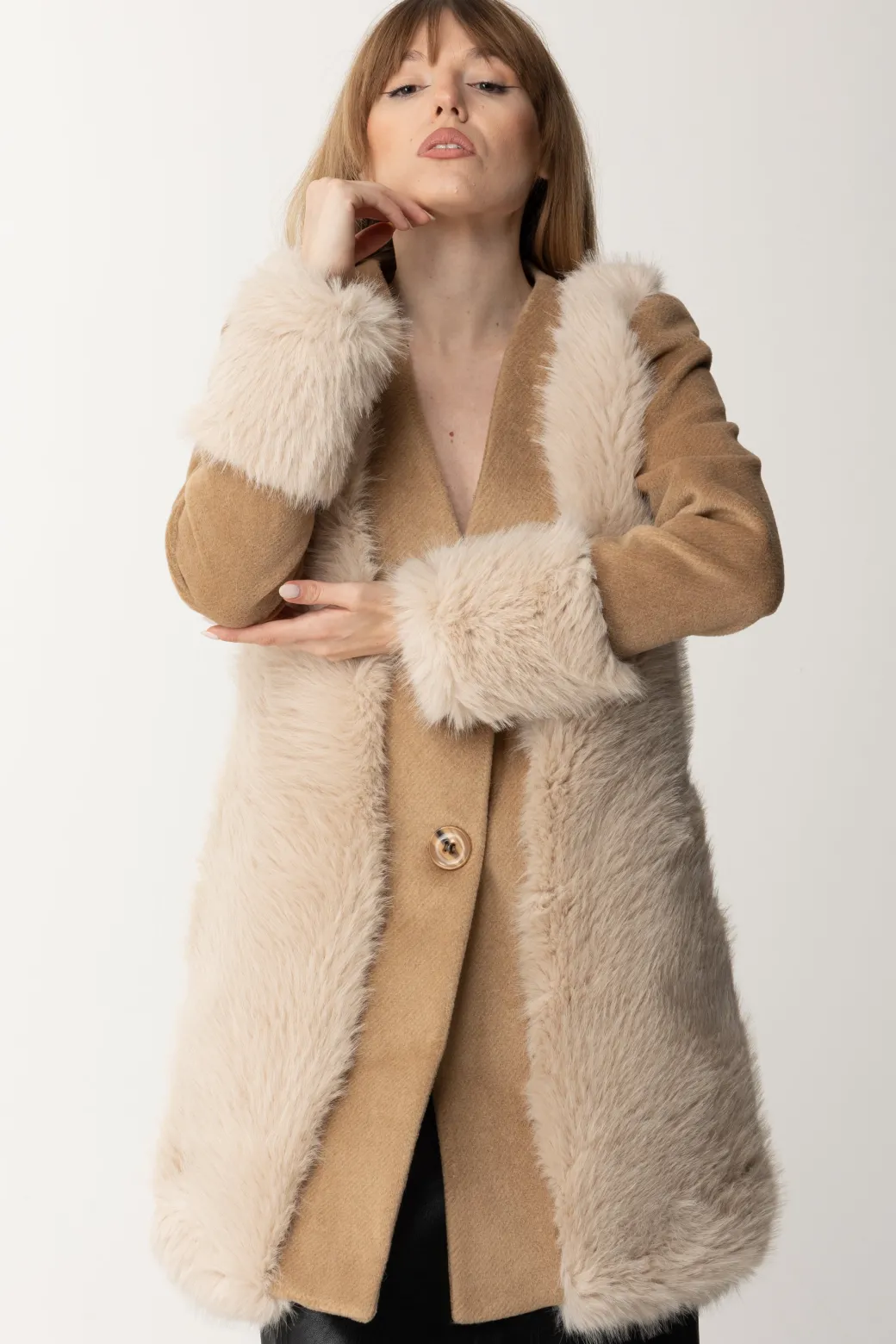 Yes London Cappotto con Inserto In EcopellicciaCAMMELLO