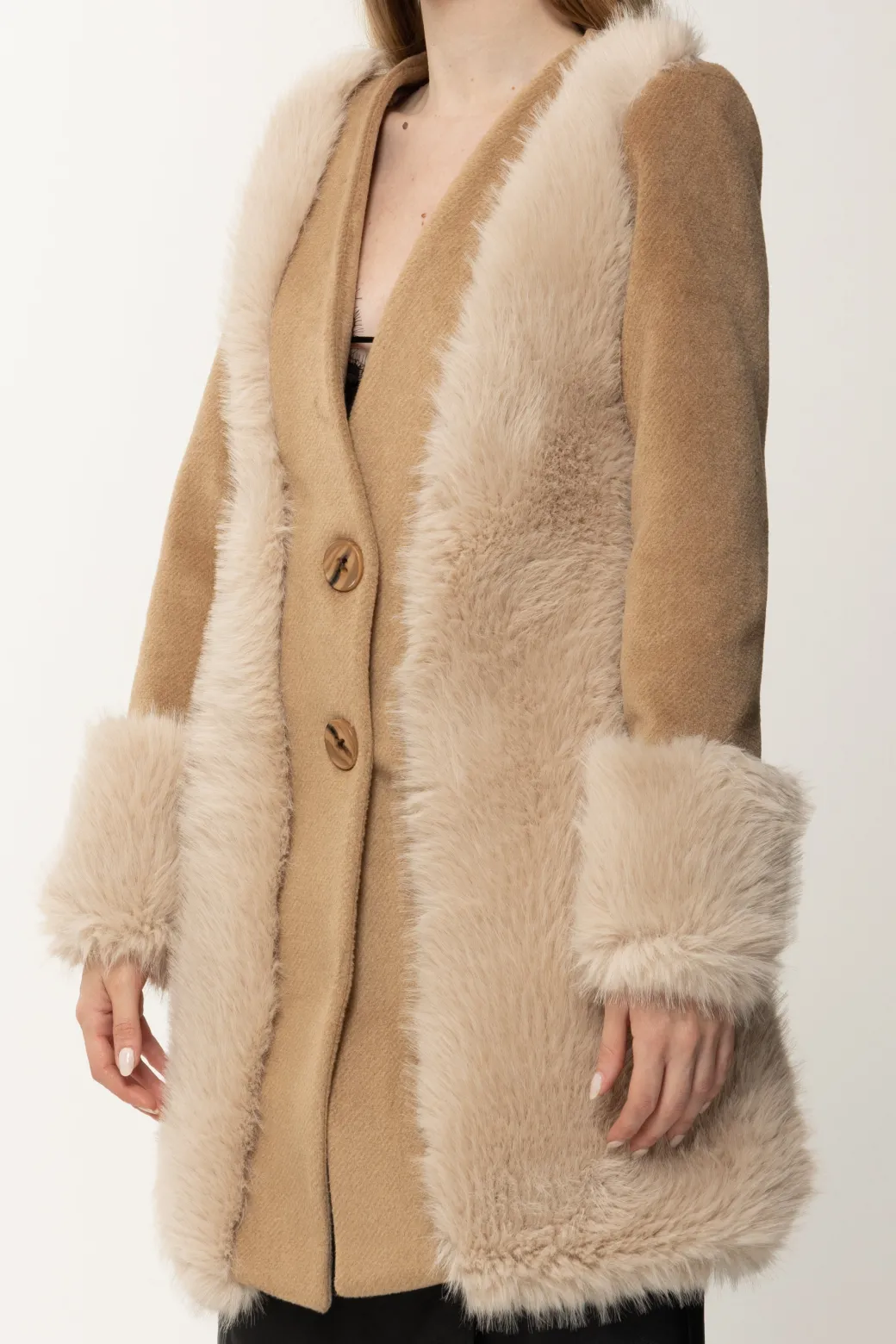 Yes London Cappotto con Inserto In EcopellicciaCAMMELLO