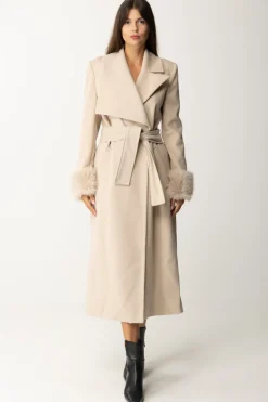 Yes London Cappotto con Revers e Inserti Di PellicciaBEIGE