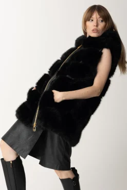 Yes London Gilet In Ecopelliccia con CappuccioNERO
