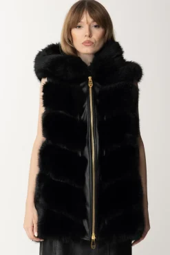 Yes London Gilet In Ecopelliccia con CappuccioNERO