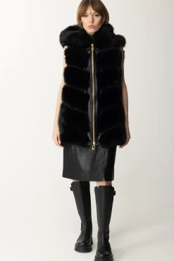 Yes London Gilet In Ecopelliccia con CappuccioNERO