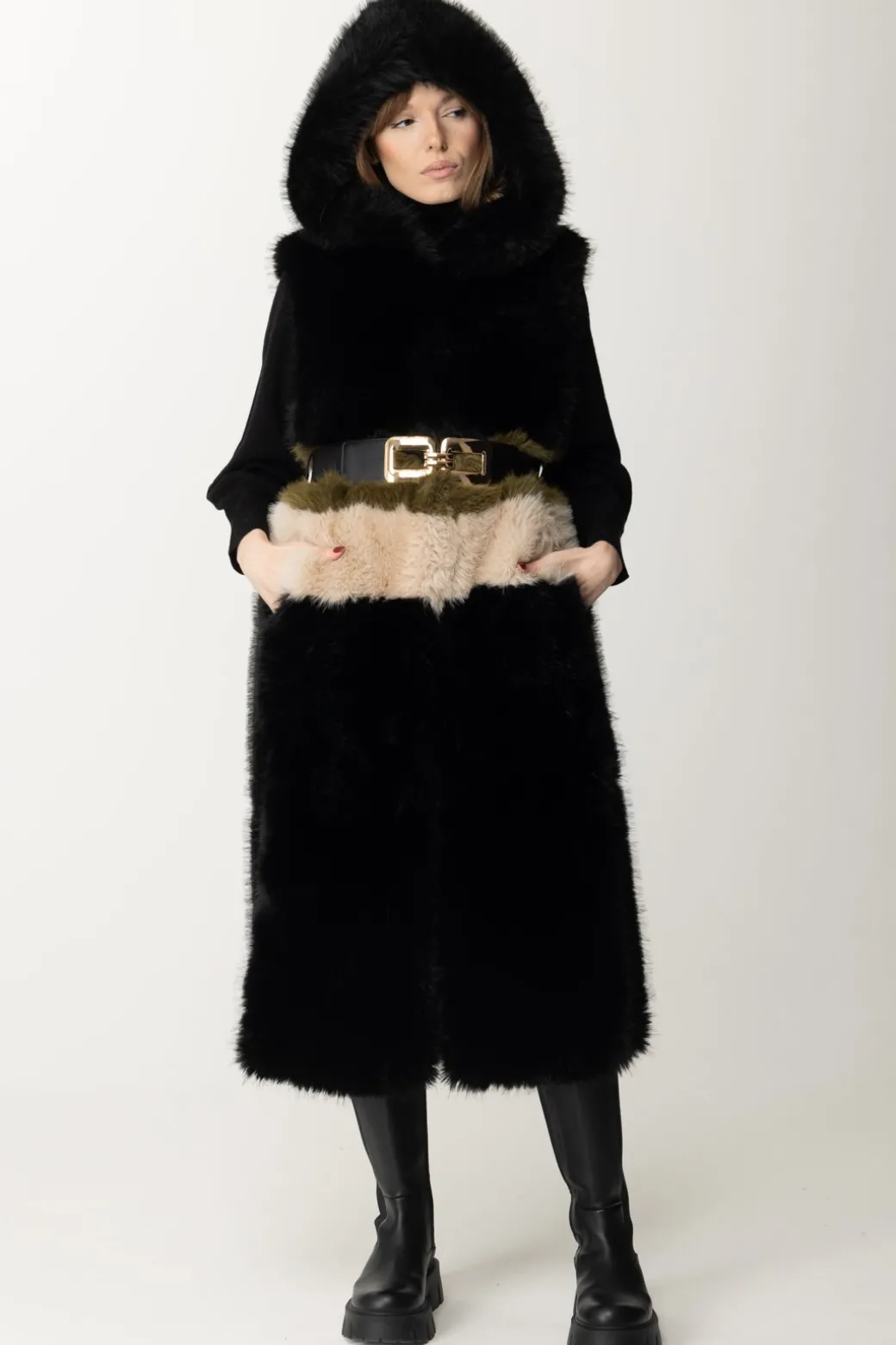 Yes London Gilet In EcopellicciaNERO/MULTICOLOR